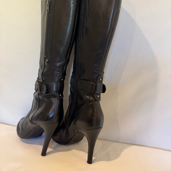 NINE WEST Reindeero Black Leather Strap Heel Zipper Women's Boot Size 8-1/2B - Picture 6 of 11